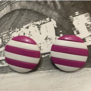 Women’s Vintage Plastic Pink White Stripe Post Earrings